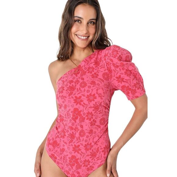 NWT FREE PEOPLE One Shoulder Floral Print Bodysuit size M - Picture 6 of 9